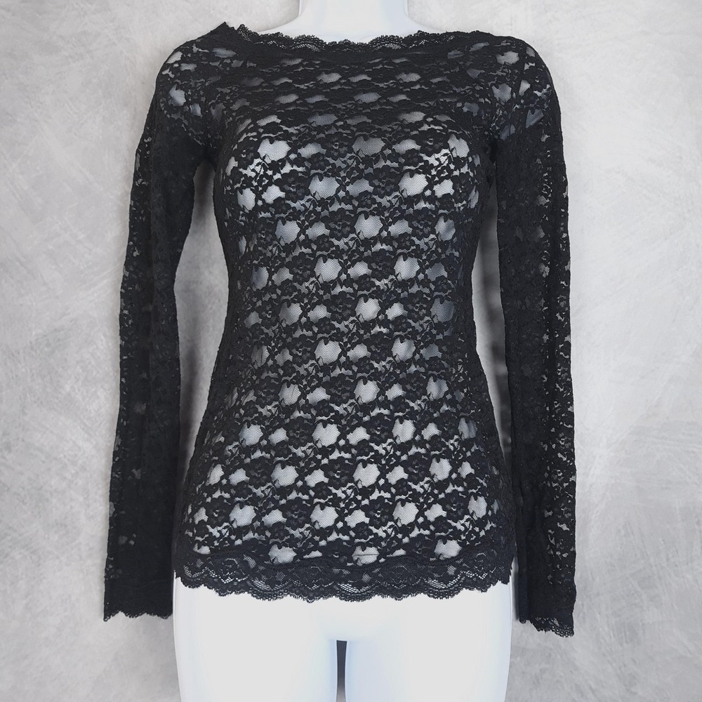 Free People Top Womens XS Black Floral Lace Sheer Coquette Fairy Goth Y2K